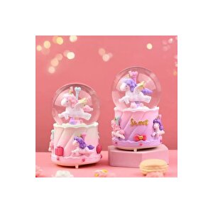 Unicorn Büyük Boy Kar Küresi Işıklı, Müzikli, Püskürtmeli, Pembe, 16x12