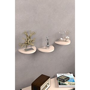 Duvar Rafı Dekoratif 3 Adet Çiçeklik Oval Krem Krem