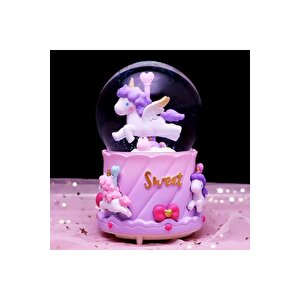 Unicorn Büyük Boy Kar Küresi Işıklı, Müzikli, Püskürtmeli, Mor, 16x12