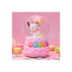 Mutlu Köpek Büyük Boy Kar Küresi Işıklı, Müzikli, Püskürtmeli, Pembe, 16x12