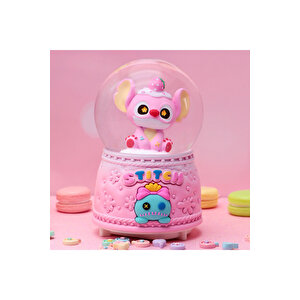 Stitch Bebek Büyük Boy Kar Küresi Işıklı, Müzikli, Püskürtmeli, Pembe, 16x12