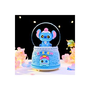 Stitch Bebek Büyük Boy Kar Küresi Işıklı, Müzikli, Püskürtmeli, Mavi, 16x12