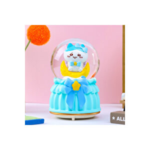 Sevimli Kedi Büyük Boy Kar Küresi Işıklı, Müzikli, Püskürtmeli, Mavi, 16x12