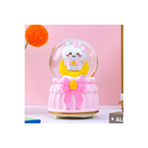 Sevimli Kedi Büyük Boy Kar Küresi Işıklı, Müzikli, Püskürtmeli, Pembe, 16x12