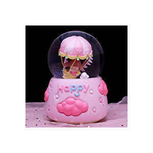 Mutlu Çocuklar Büyük Boy Kar Küresi Işıklı, Müzikli, Püskürtmeli, Pembe, 16x12