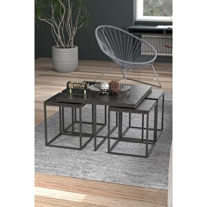 Orta Sehpa Ve Zigon Sehpa 5'li Lüx Set Bendir Siyah Mermer Desenli