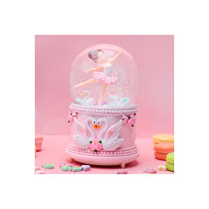 Balerin Büyük Boy Kar Küresi Işıklı, Müzikli, Püskürtmeli, Pembe, 16x12