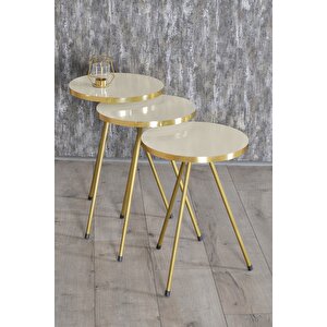 Zigon Sehpa 3'lü Gold Metal Ayak Krem Gold Krem