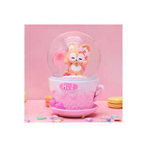 Tavşan Büyük Boy Kar Küresi Işıklı, Müzikli, Püskürtmeli, Pembe, 16x12