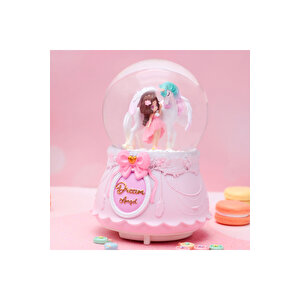 Unicorn Ve Kız Büyük Boy Kar Küresi Işıklı, Müzikli, Püskürtmeli, Pembe, 16x12