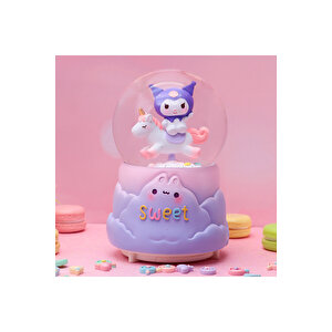 Kuromi Büyük Boy Kar Küresi Işıklı, Müzikli, Püskürtmeli, Mor, 16x12