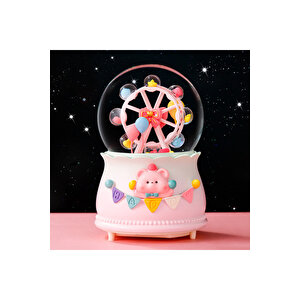 Dönme Dolap Büyük Boy Kar Küresi Işıklı, Müzikli, Püskürtmeli, Pembe, 16x12