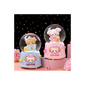 Kedicik Büyük Boy Kar Küresi Işıklı, Müzikli, Püskürtmeli, Pembe, 16x12