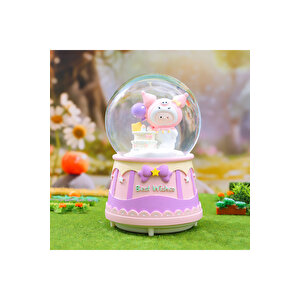 Kuromili Büyük Boy Kar Küresi Işıklı, Müzikli, Püskürtmeli, Pembe, 16x12