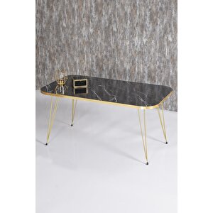 Zigon Sehpa Ve Orta Sehpa Kr Set Gold Bendir Tel Siyah Mermer Desenli