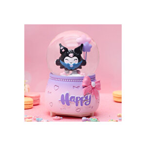 Kuromi Büyük Boy Kar Küresi Işıklı, Müzikli, Püskürtmeli, Mor, 16x12