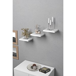 Duvar Rafı Dekoratif 3 Adet Çiçeklik Kare Beyaz Beyaz