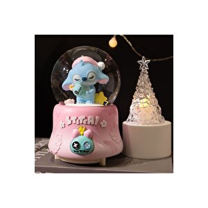 Stitch Büyük Boy Kar Küresi Işıklı, Müzikli, Püskürtmeli, Pembe, 16x12