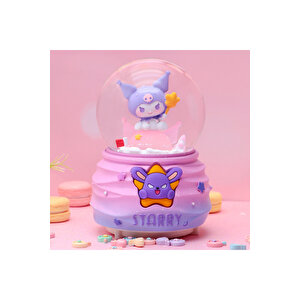 Kuromi Büyük Boy Kar Küresi Işıklı, Müzikli, Püskürtmeli, Pembe, 16x12