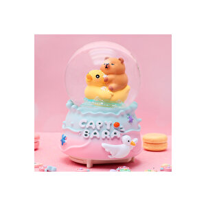 Capybara Büyük Boy Kar Küresi Işıklı, Müzikli, Püskürtmeli, Pembe, 16x12