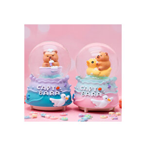 Capybara Büyük Boy Kar Küresi Işıklı, Müzikli, Püskürtmeli, Pembe, 16x12