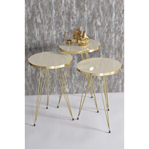 Zigon Sehpa Gold Krem Tel Krem