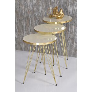 Zigon Sehpa Gold Krem Tel Krem