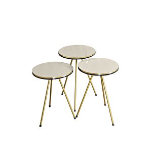 Zigon Sehpa Krem Metal Ayak Çift Gold Krem