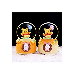 Ayı Winnie Büyük Boy Kar Küresi Işıklı, Müzikli, Püskürtmeli, Sarı, 16x12