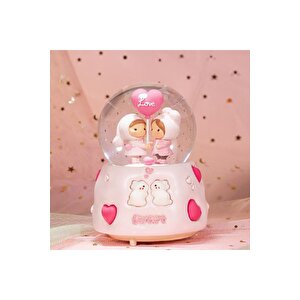 Kalpli Büyük Boy Kar Küresi Işıklı, Müzikli, Püskürtmeli, Pembe, 16x12