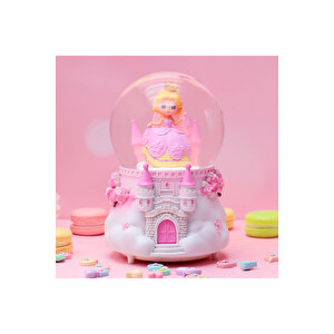 Prenses Büyük Boy Kar Küresi Işıklı, Müzikli, Püskürtmeli, Pembe, 16x12