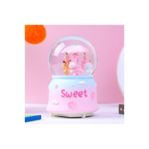 Sevimli Hayvanlar Büyük Boy Kar Küresi Işıklı, Müzikli, Püskürtmeli, Pembe, 16x12