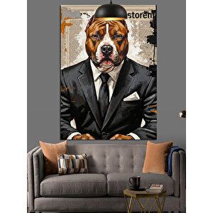 Takım Elbiseli Köpek Dekoratif Kanvas - Mdf Ahşap Tablo 50x70 cm