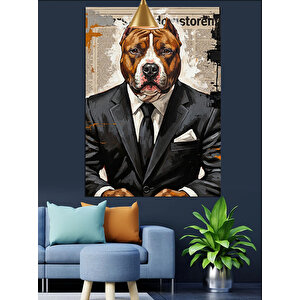 Takım Elbiseli Köpek Dekoratif Kanvas - Mdf Ahşap Tablo 50x70 cm