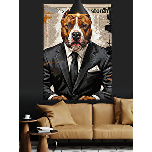 Takım Elbiseli Köpek Dekoratif Kanvas - Mdf Ahşap Tablo 50x70 cm
