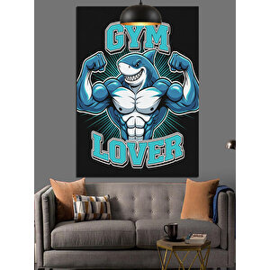 Gym Lover Köpekbalığı İllüstrasyonu Dekoratif Kanvas - Mdf Ahşap Tablo 70x100 cm