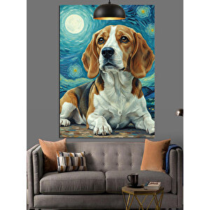 Yıldızlı Gökyüzünde Beagle Köpek Dekoratif Kanvas - Mdf Ahşap Tablo 35x50 cm
