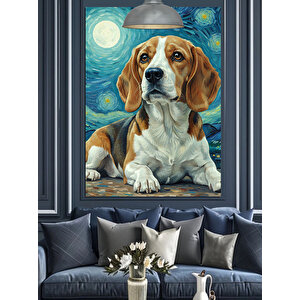 Yıldızlı Gökyüzünde Beagle Köpek Dekoratif Kanvas - Mdf Ahşap Tablo 70x100 cm