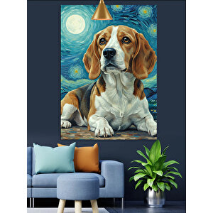 Yıldızlı Gökyüzünde Beagle Köpek Dekoratif Kanvas - Mdf Ahşap Tablo 70x100 cm