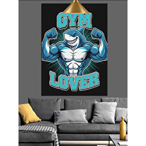 Gym Lover Köpekbalığı İllüstrasyonu Dekoratif Kanvas - Mdf Ahşap Tablo 25x35 cm