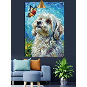 Kelebekli Beyaz Köpek Dekoratif Kanvas - Mdf Ahşap Tablo 25x35 cm