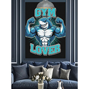 Gym Lover Köpekbalığı İllüstrasyonu Dekoratif Kanvas - Mdf Ahşap Tablo 70x100 cm