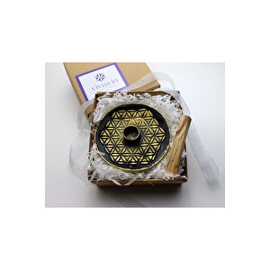 Yaşam Çiçeği El Yapımı Seramik Palo Santo Tütsü Hediyeli Tütsülük Siyah Altın