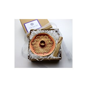 Yaşam Çiçeği El Yapımı Seramik Palo Santo Tütsü Hediyeli Tütsülük Bakır Altın
