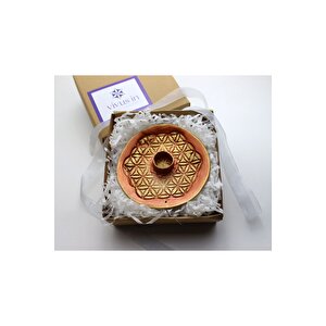 Yaşam Çiçeği El Yapımı Seramik Palo Santo Tütsü Hediyeli Tütsülük Bakır Altın