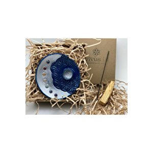Doğal Çakra Taşlı Yaşam Çiçeği Palo Santo Hediyeli Tütsülük El Yapımı Seramik Gece