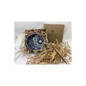 Doğal Çakra Taşlı Yaşam Çiçeği Palo Santo Tütsülük El Yapımı Seramik Antrasit