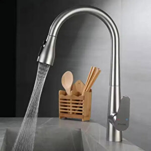 Spiralli Eviye Bataryası Pull Down 3 Fonksiyonlu Fırçalanmış Nikel Kte125-br