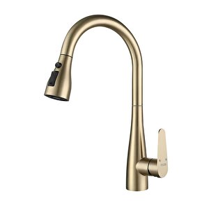 Spiralli Eviye Bataryası Pull Down 3 Fonksiyonlu Fırçalanmış Altın Kte125-bg