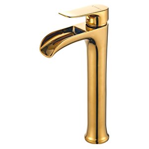 Yüksek Çanak Lavabo Bataryası Şelale Altın Gold Ksl112-g